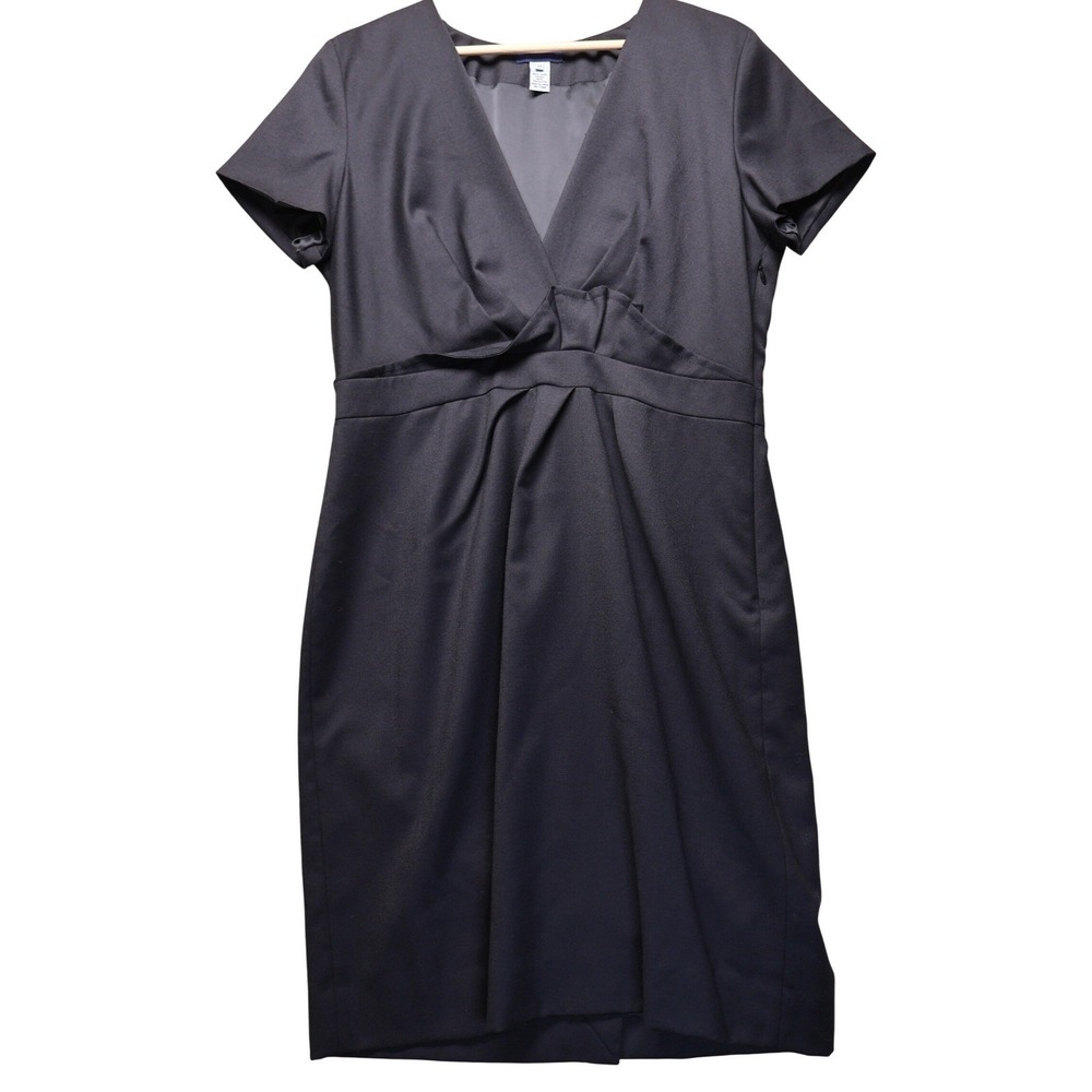 J. Crew Black V‎ Neck Short Sleeve Knee Length Sheath Dress Wool Blend Size 12